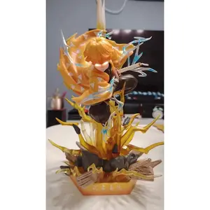 35CM Demon Slayer Figure Agatsuma Zenitsu Double Heads with LED Anime Statue PVC Action Figurine Decoration Model Toys Xmas Gift