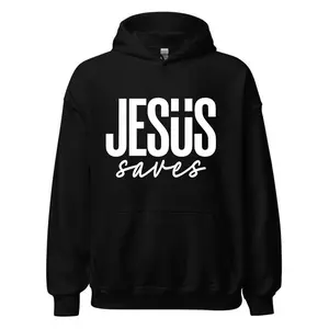 Men's JESUS saves Graphic Hoodie - Cotton Blend Black Long Sleeve Pullover Regular Fit | Soft & Breathable Fabric, Durable Print, Everyday Comfort, Machine Washable, minimalist graphic casual wear