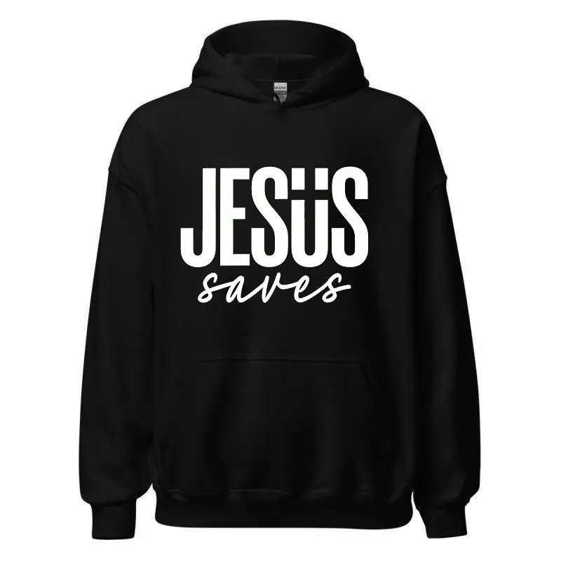 Men's JESUS saves Graphic Hoodie - Cotton Blend Black Long Sleeve Pullover Regular Fit | Soft & Breathable Fabric, Durable Print, Everyday Comfort, Machine Washable, minimalist graphic casual wear
