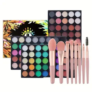 120 Color Eyeshadow Cosmetic Makeup Set With 8 Brushes Highly Pigmented Glossy And Matte Finishes Professional Kit