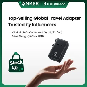 Anker Nano Adapter, 5-in-1 Ultra-Compact Global Charger with 2 USB-C, 2 USB-A, and 1 AC, Perfect for International Travel (1-Pack)