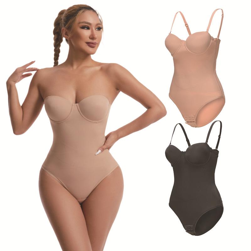 Plus Size Shapewear Bodysuit Strapless Dress Special Corset with Underwire Bra Seamless Tummy Control Waist Cincher Womenswear Compression Basic Minimalist s seamless invisible support Black