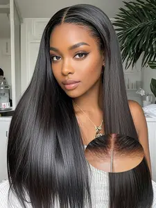 Drawstring Glueless Frontal Wig Straight Human Hair Wigs Ready To Wear Pre Plucked Brazilian Pre Cut 13X4 Lace Front Human Hair Wigs For Women