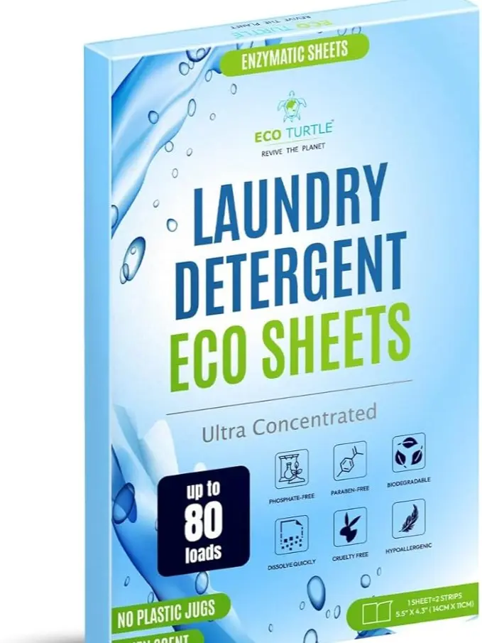 Eco-Friendly Laundry Detergent Sheets (80 Loads) - Ultra Concentrated, Plant Based, Stain-Fighting Enzymes, Travel Friendly, Camping Friendly