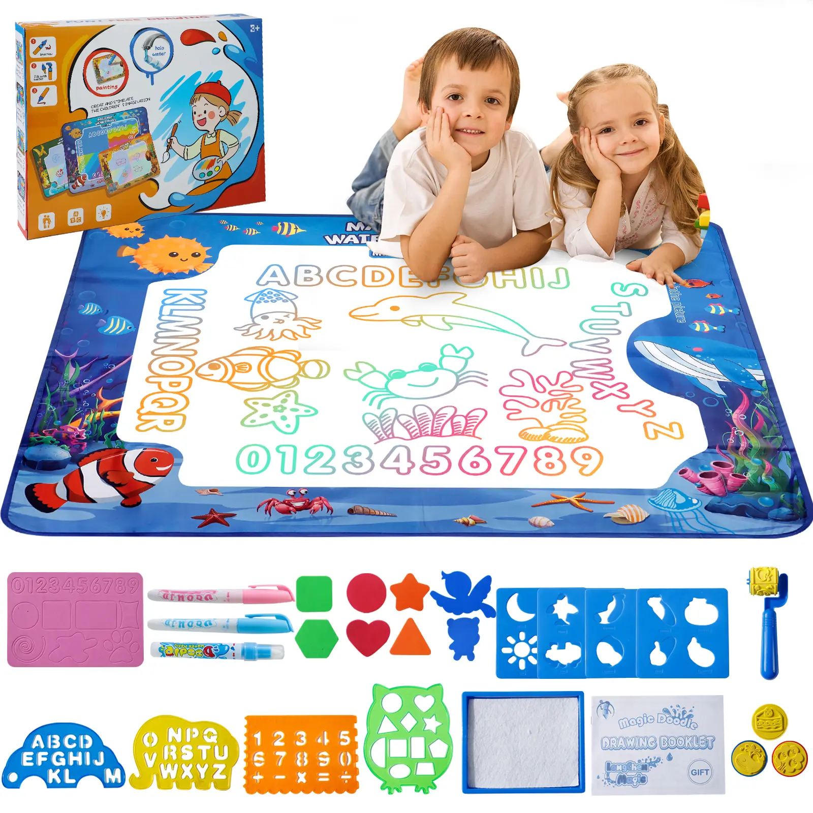 Water Doodle Mat - Educational Drawing & Writing Toy for Kids Aged 2-7 with Safe Non-Toxic Eco-Friendly Materials & Reusable Design for Fine Motor Ski
