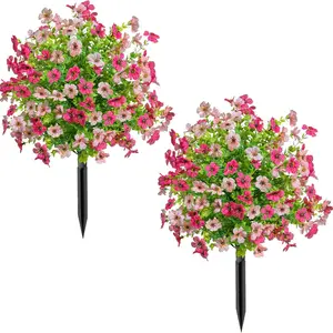 Artificial Flowers with Ground Stake, Indoor Outdoor Home Garden Decor, Durable Realistic Look, Non-Fading Maintenance-Free Plants, & Rose