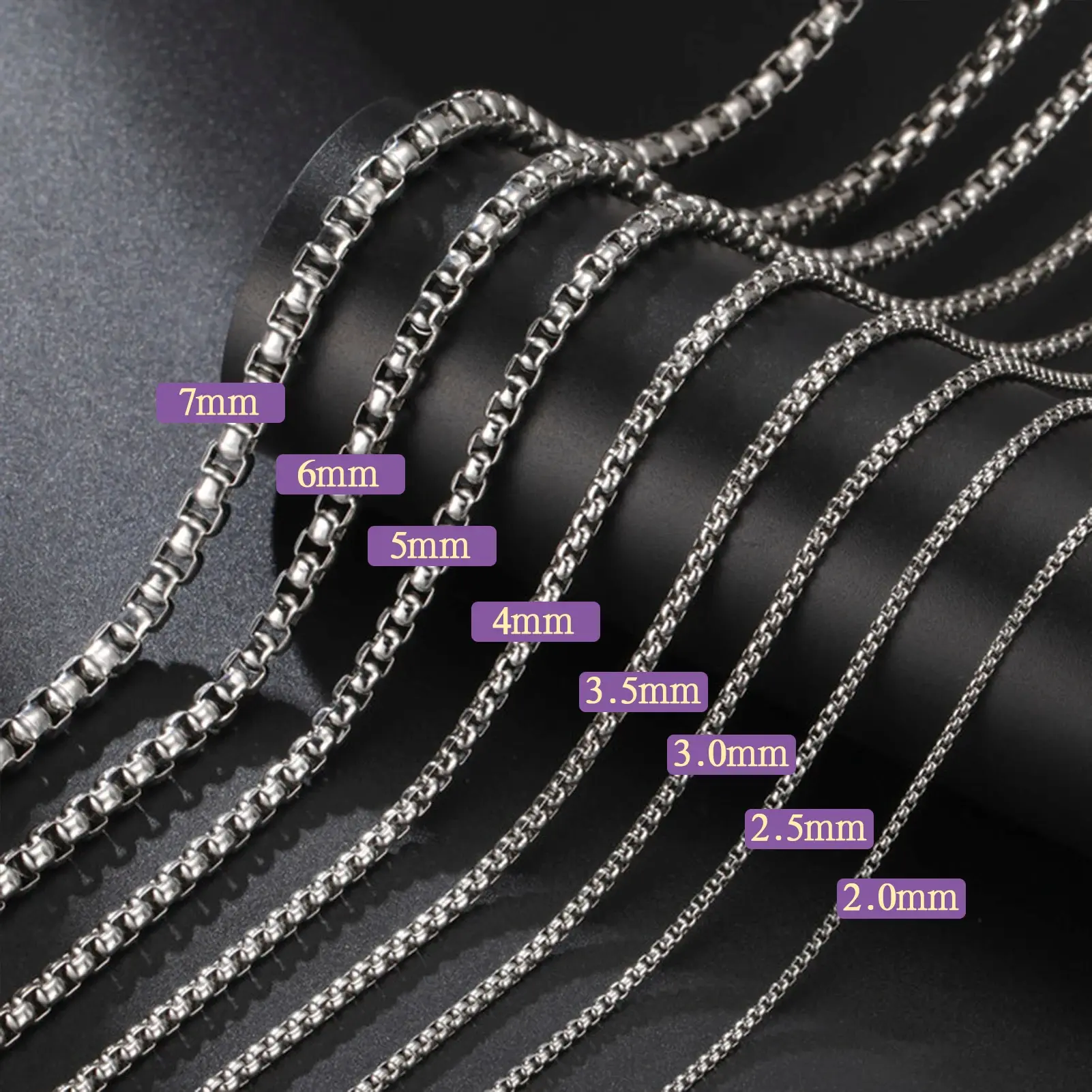 J&N Fashion Long Box Chain Necklace Stainless Steel Basic Punk 2-7mm Thick Chains Jewelry Gift for Men Women