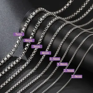 J&N Fashion Long Box Chain Necklace Stainless Steel Basic Punk 2-7mm Thick Chains Jewelry Gift for Men Women