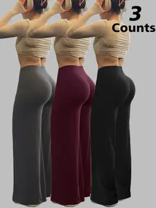 3-Pack Women's High-Waisted Stretch Yoga Pants, Fashionable Slim Fit Wide Leg Trousers, Casual Sporty Tights for All Seasons