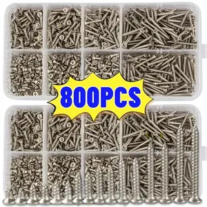 800Pcs Self-Tapping Wood Screws Set, M2 Cross Flat Head for Metal Sheet, Self-Tapping Screws Assortment Kit with Lock Nuts, HighHardness Carbon Steel Fasteners Hardware Kit, Corrosion-Resistant HeavyDuty Screw Assortment for Woodworking, Various Projects