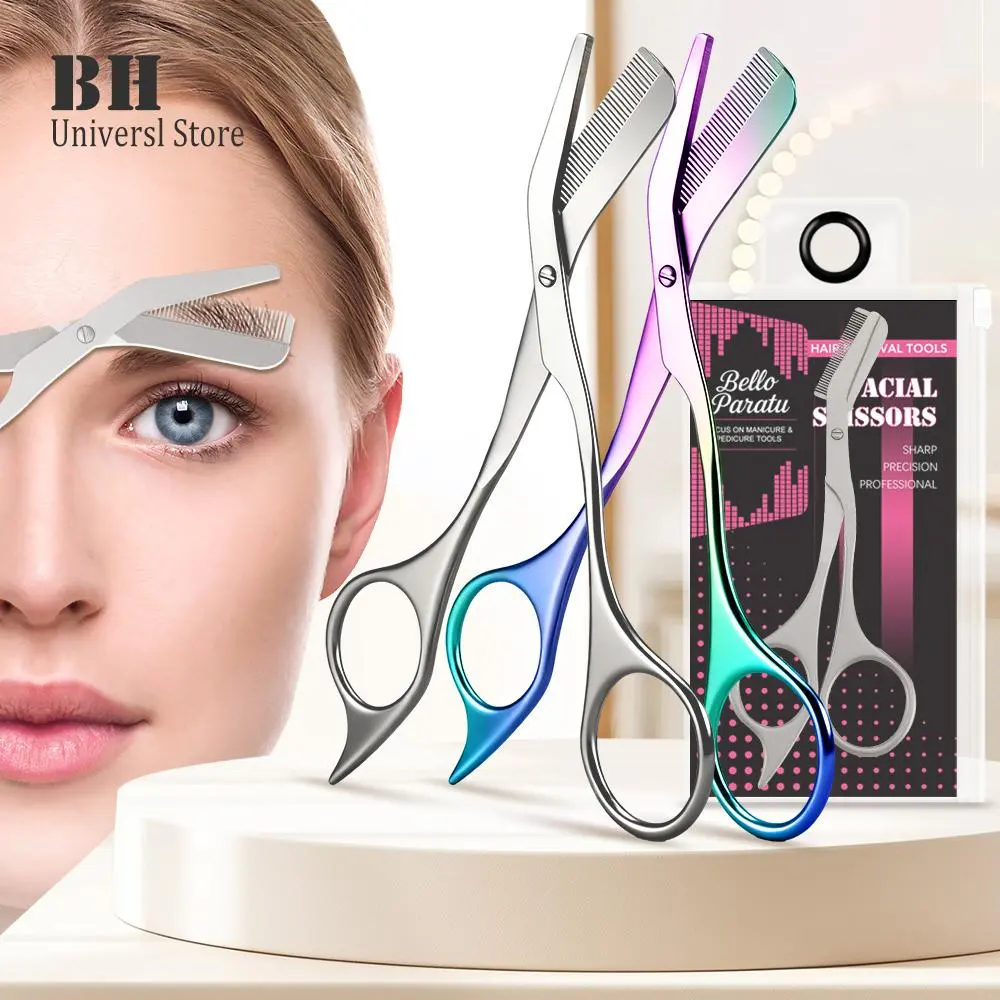 1Pcs Eyebrow Trimming Scissors with Combs Professional Eyebrow Trimmer Stainless Steel Grooming Eyebrow Shaping Scissors Tools