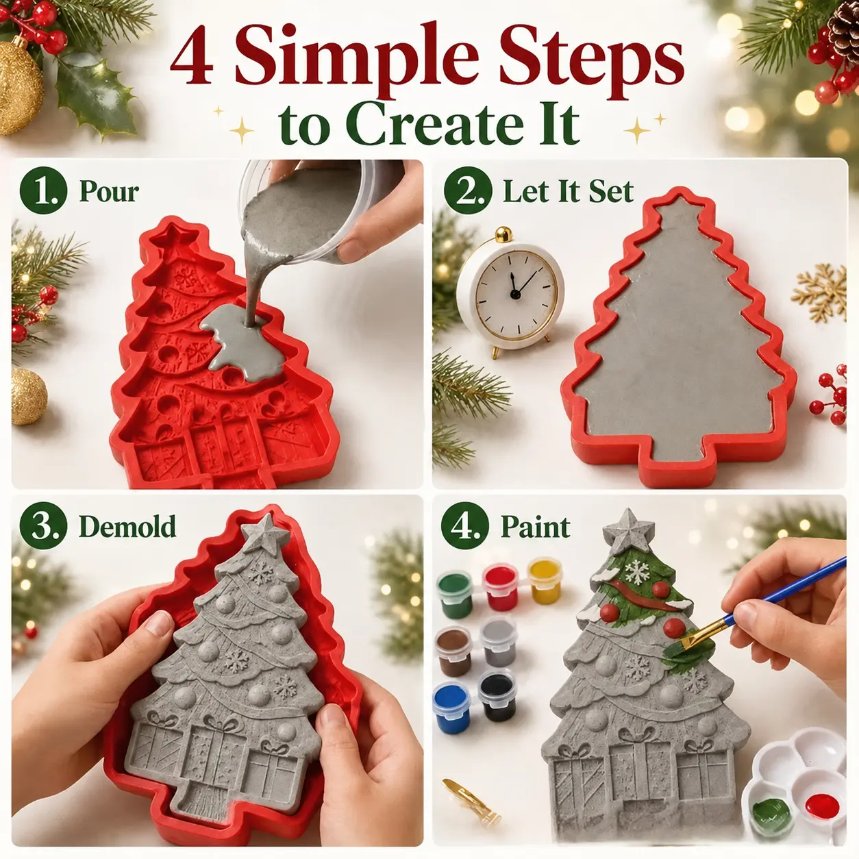 Christmas Tree Silicone Mold, Holiday Resin Casting Mold, Xmas Tree Shape DIY Craft Mould for Plaster, Cement & Epoxy Resin, 8.3in Handmade Christmas Ornament Making Tool, for Tabletop Mantel Shelf Holiday Home Decor & Christmas Gift Craft Project