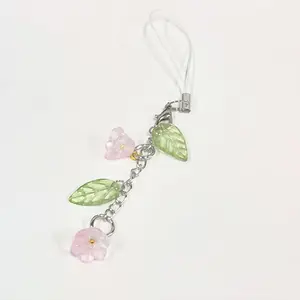 Cute Flower & Leaf Design Phone Lanyard, Creative Keychain Pendant, Phone Strap Decoration for Women & Girls, Mobile Phone Decorative Pendant, Charms, Wire, Phone Chains