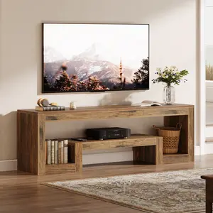 LITTLE TREE 63-Inch TV Stand for 55/60/65/75-Inch TVs, Farmhouse Entertainment Center with Open Storage Shelves, Rustic Brown Television Console for Living Room, Bedroom