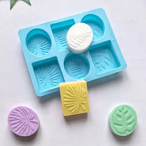 1pc 6-Cavity Square and Oval Leaf Shape Candle Silicone Mold, Perfect for DIY Scented Soap Making, Handmade Craft Supplies