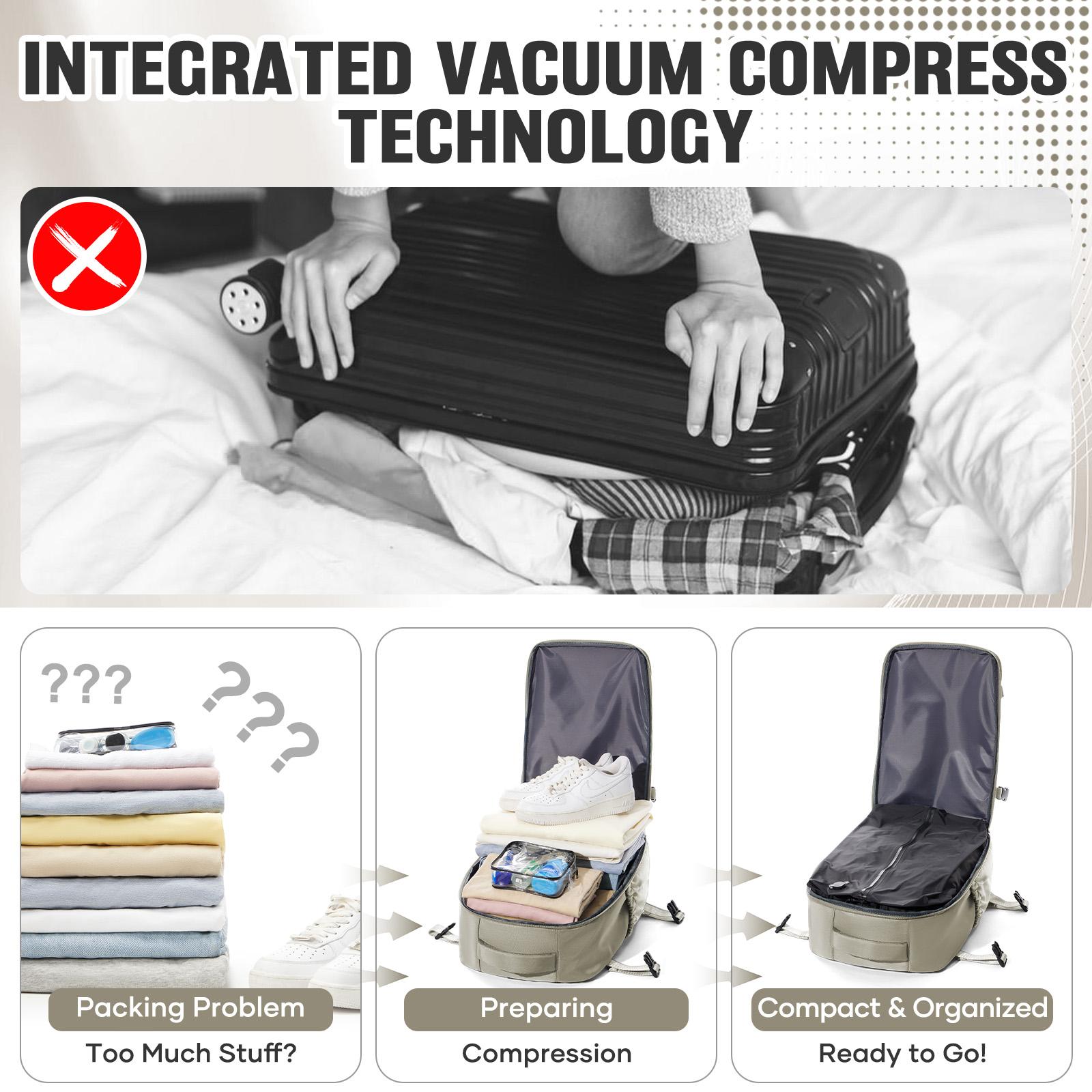 Vacuum-sealed travel backpack (with pump); TSA carry-on travel backpack for air flights; unisex (for men and women); equipped with a vacuum system; vacuum  travel backpack laptop backpack  Friendly  weekender duffel compression  bag, Backpack Carry On Lug