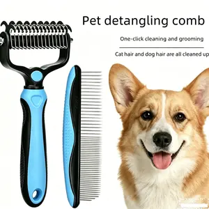 Pet Grooming Brush-Double Sided Hurtless Shedding and Dematting Undercoat Rake Comb for Dogs and Cats, No More Nasty Shedding or Flying Hair