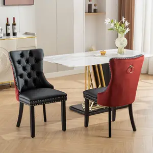 Modern Tufted Dining Chairs Set of 2 25.5×19.7×37.5in, Solid Wood Frame, PU Upholstered with Nailhead Trim, High Elastic Cushion for Dining Room