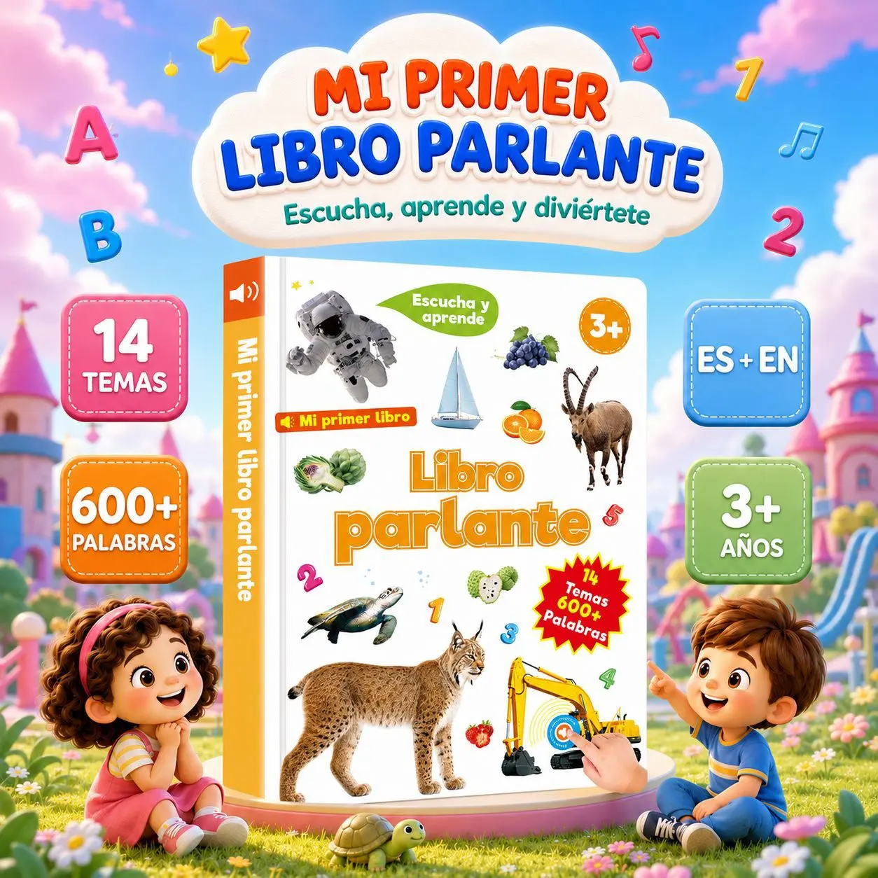 New Spanish & English Bilingual Sound Book for Kids Ages 1–6, Interactive Educational Toy with 300+ Words & 13 Themes, Multilingual Language Learning Tool, Educational Toys for Kids & Gift Idea