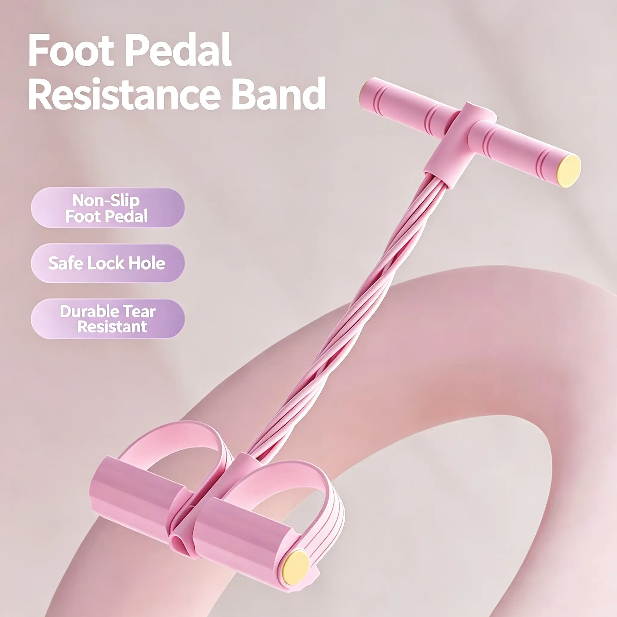 Pink 6-Tube Foot Pedal Resistance Band, Portable Home Full Body Exercise Elastic Training Band, Suitable For Abdominal, Leg, And Arm Strength Training