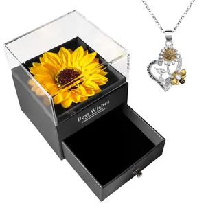 Flower Design Necklace Jewelry with Artificial Soap Sunflower Box & Gift Bag Set, 1 Set Sunflower Necklace & Flower Decor, Home Decor Supplies, Best Gifts, Beautiful Gift Box, Room Decor, Gift Ideas, Themed Gift Box