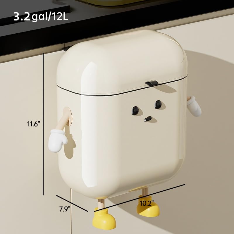 UFORU 3.2-gallon/12-liter kitchen compost bin, can be placed on countertops or under sinks, made of plastic,  can be hung or wall-mounted, suitable for bathrooms, offices, etc. Made of ABS plastic, smooth surface, leak-proof seal. Automatic Dustbin