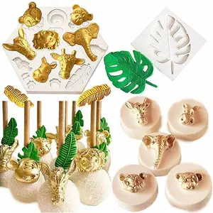 2 PCS Jungle Safari Animal Cake Mold Jungle Safari Animal Cupcake Decoration Jungle Safari Animal Cake Decoration Palm Leaves