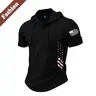 Men's Activewear T-Shirt - Short-Sleeve Hooded Collared Neck, Standout Graphic Flag Print, Breathable Lightweight Pullover, Casual Male Outdoors Sportswear, Machine Washable Streetwear Top