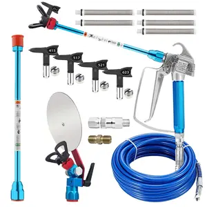 20-Piece Universal Airless Sprayer Kit, includes: 1x 10-meter high-pressure hose, 1x spray gun, 5x reversible tips, 5x gun filters, 1x universal joint, 1x round guard, 2x extension rods, 1x coupling, 1x swivel connector, and 2x tip guards. For spraying la