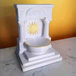 Greek Golden Sun Altar Apollo Helios Offering Bowl 3D Printed Pagan Shrine with Gold Silk Accents and Dried Herbs for Ritual Use - Religious, Decor