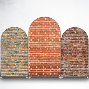 15-day 2D Flat Delivery Rustic Brick Wall Arch Backdrop Cover for Industrial Theme Party Photo Booth