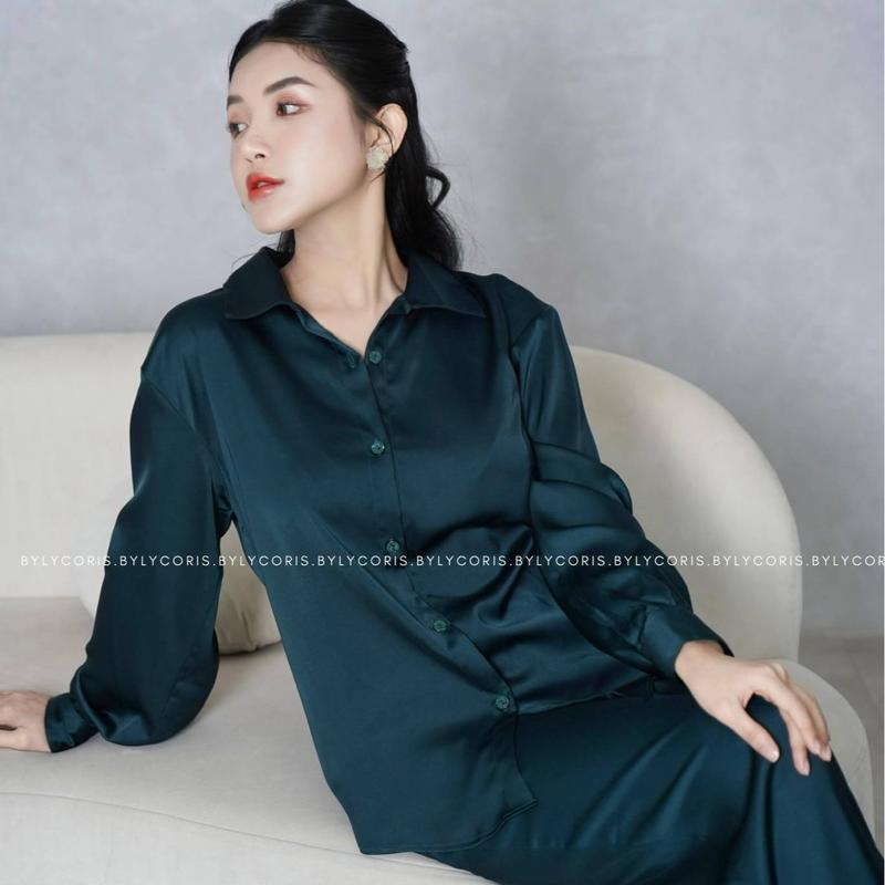 WASHABLE SILK SLEEPWEAR PAJAMAS SET - LUNA IN GREEN (COMBO)