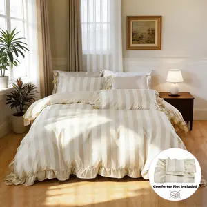 Stripe Printed 3-Piece Duvet Cover Set with Ruffle & Pleated Edge Design.Includes 1 duvet cover and 2 pillowcases (without filling).Soft and comfortable home textile for bedroom decoration.An ideal birthday gift.