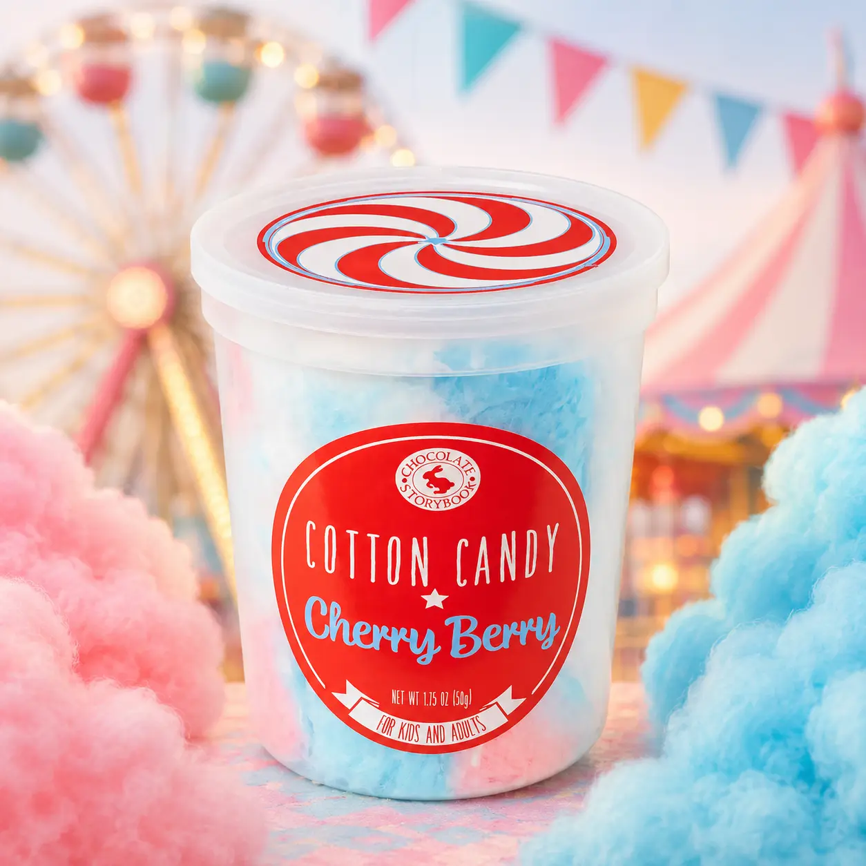 Multi-Layered Fluffy Cherry Berry Vanilla Cotton Candy, 1.75oz Novelty Sweet Fruity Candies, Office Snacks, Guilt-Free Clean Eats, Sweet Treat for Youth & Watch Parties