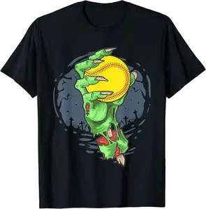 Softball Zombie Hand Softball Player Halloween Costume T-Shirt - 21B0B5SDWTR3