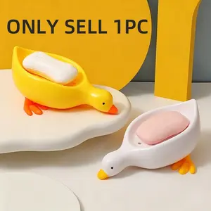 Cute Duck Soap Dish, Water-Draining Bathroom Sink Organizer, Non-Stain Soap Holder, Adorable Design for Kitchen & Bathrooms, Soap Tray