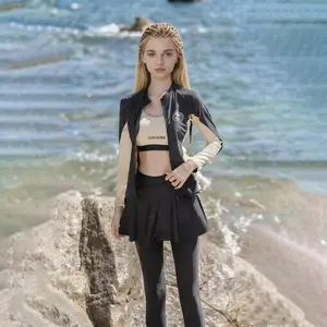 New four-piece set of women's swimsuits, featuring a sporty style of split long-sleeved long pants for sun protection while swimming. Large size for beach surfing, vacation and hot spring swimming.