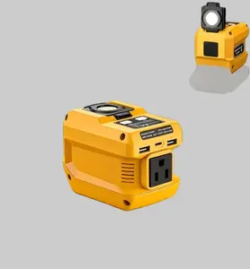220W Portable Power Inverter, Compatible with 18V Batteries, Converts DC 18V to AC 110V. Equipped with 1 AC Outlet, 2 USB Ports and 1 Type-C Fast Charging Port, Built-in 400LM LED Work Light.