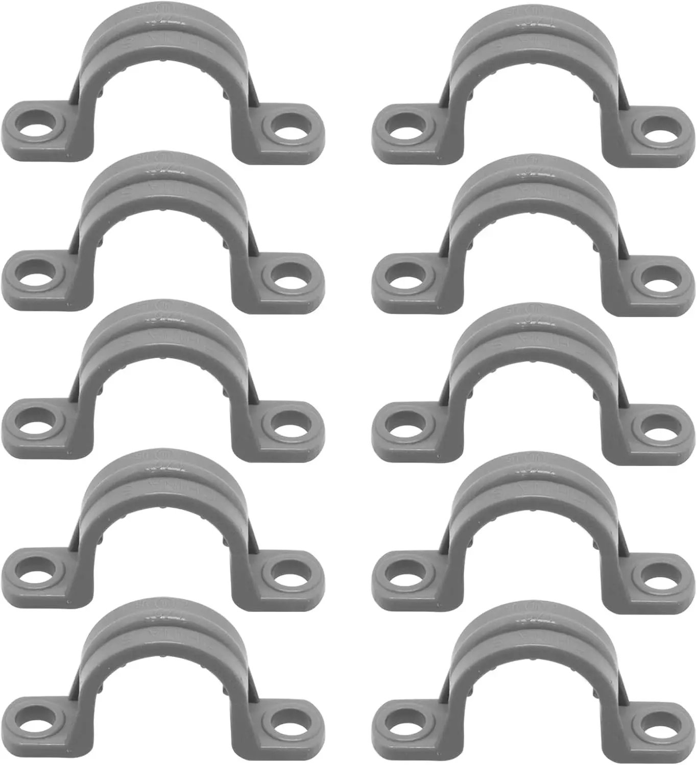 1/2 Inch PVC Pipe Strap, 2-Holes Conduit Pipe Clamps Plastic Pipe Supports (Grey, 10 Pcs)