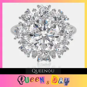 【858】October QUEENSDAY Luxurious Floral Sunburst Synthetic Moissanite Ring - Elegant Wedding/Anniversary Gift, Fashionable Statement Jewelry for Women, Dazzling Floral Design synthetic moissanite Christmas gift