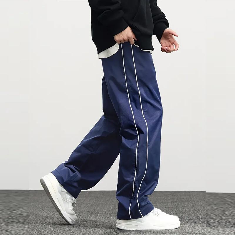 Plus Size Men's Stylish Loose Pants with Pockets & Fashionable Stripes Casual Breathable Comfortable Drawstring Trousers for Outdoor Activities & Sports Style