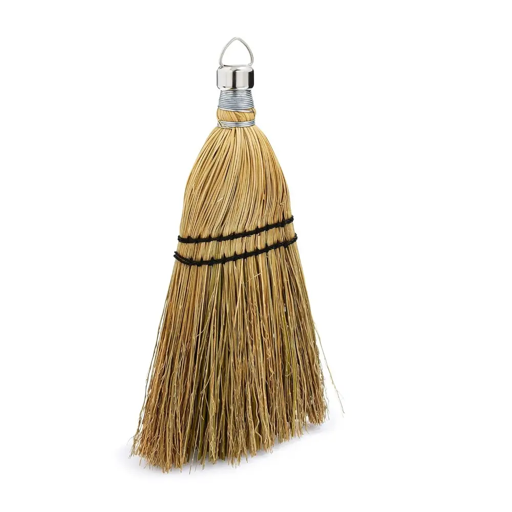 12 1/4-Inch Durable Yellow Corn Whisk Broom with Flagged Natural Bristles, Multi-Surface Indoors/Outdoor Sweeping Tool for Porches, Decks to Remove Dirt & Debris, Easy Access, Flagged Bristles