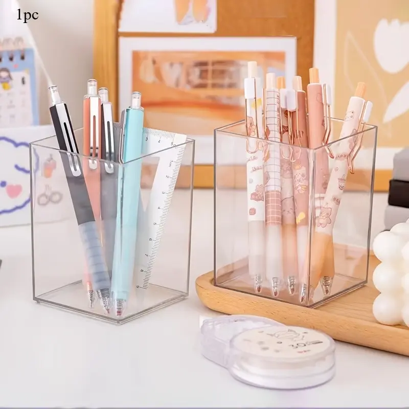 1pc Minimalism Transparent Large Capacity Pen Holder Storage Container Desk Organizer Office Accessories Suitable For Desk Pencil Holder