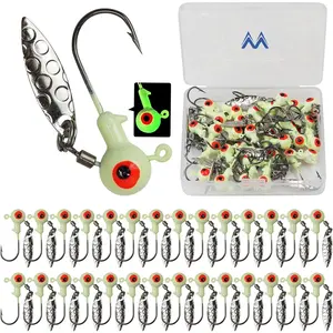20/30Pcs Underspin Jig Heads with Spinner Fishing Jig Heads Hooks Set Crappie Jigs Fishing Jig Hooks Assortment Saltwater Freshwater Bass Crappie Trout Glow in The Dark