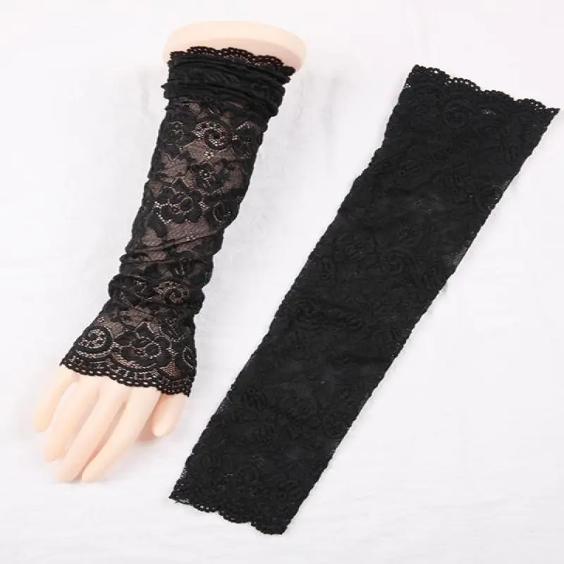 Women's Floral Lace Arm Sleeves, Breathable Sheer Sun Protection Cover Ups, Casual Polyester Fashion Accessories, 1 Pair, Polyester Clothes, Transparent, Sheer Fabric