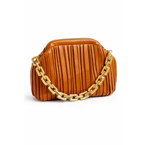 Amalia Shoulder Bag – Faux Leather Pleated Handbag with Chain & Detachable Strap
