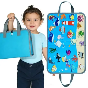 Travel Felt Board Story Set, Portable Felt Board for Toddlers, Educational Birthday Gift, Suitable for Boys and Girls, Early Learning Interactive Game Set, Marine Animal Themed Storytelling Montessori Toy
