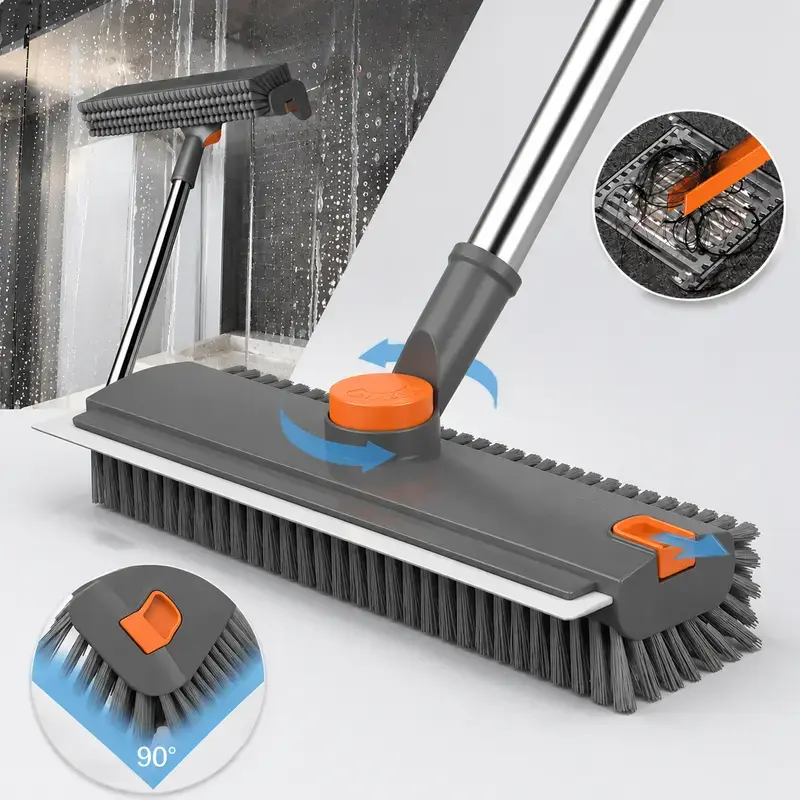 3 in 1 Floor Scrub Brush with 360° Rotating Head & 90° Corners Brush for Bathroom Tile Patio Multi-Surface Cleaning Tool