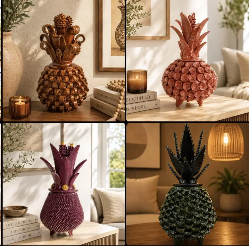 Large Glazed Pineapple Made Of Clay From Michoacan Mexican Folk Art Pottery Handmade By Mexican Artisans