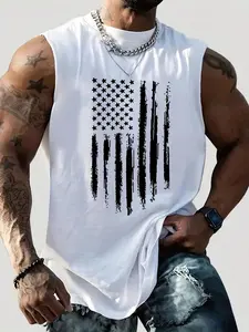 Men's American Flag Graphic Print Round Neck Tank Top Vest, Regular Fit Fitted Casual Crew Neck Sleeveless Top for Summer, Men's Clothes for Outdoor Wear, Socks, Streetwear